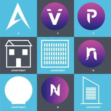 Set Of 9 simple editable icons such as Apartment, N, Apartment Illustrazione stock