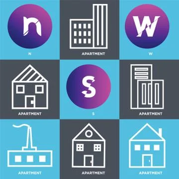 Set Of 9 simple editable icons such as Apartment, Apartment, Apartment Stock Illustration