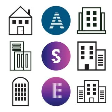 Set Of 9 simple editable icons such as Apartment, E, Apartment Illustrazione stock