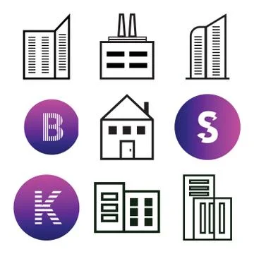 Set Of 9 simple editable icons such as Apartment, Apartment, K Illustrazione stock