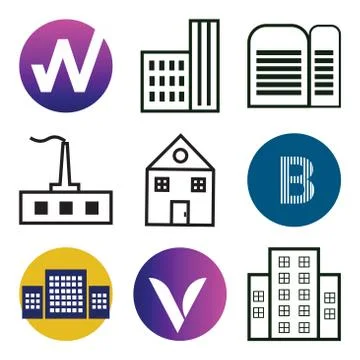 Set Of 9 simple editable icons such as Apartment, V, Apartment Illustrazione stock