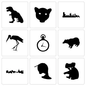 Set Of 9 simple editable icons such as koala, french horn, st paul Free Stock Illustration