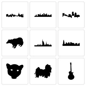 Set Of 9 simple editable icons such as image les paul, shih tzu, jaguar face Gratis stockillustratie