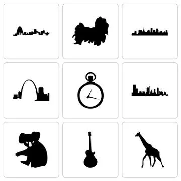 Set Of 9 simple editable icons such as giraffe, image les paul, koala Gratis stockillustratie