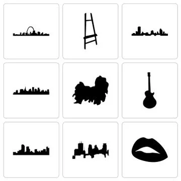 Set Of 9 simple editable icons such as lips, minneapolis, denver 無料イラスト素材