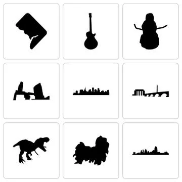 Set Of 9 simple editable icons such as cincinnati, shih tzu, t rex Illustrazione stock gratuita