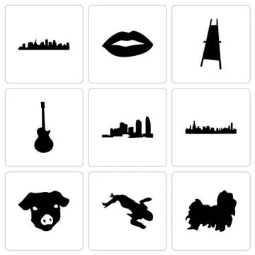 Set Of 9 simple editable icons such as shih tzu, crime scene body, pig face Gratis stockillustratie