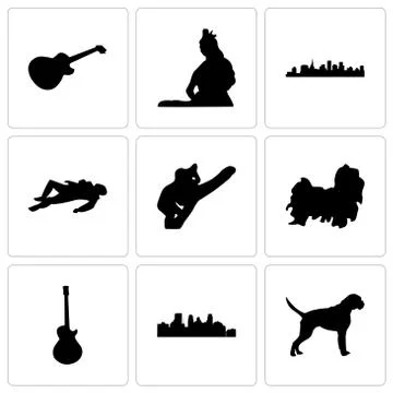 Set Of 9 simple editable icons such as boxer dog, minneapolis, image les paul Free Stock Illustration