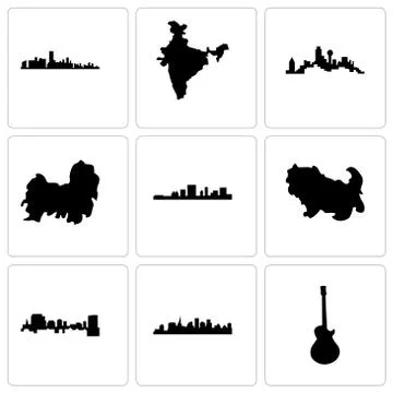 Set Of 9 simple editable icons such as image les paul, st south carolina Illustrazione stock gratuita