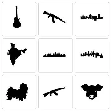 Set Of 9 simple editable icons such as pig face, ak47, shih tzu Gratis stockillustratie