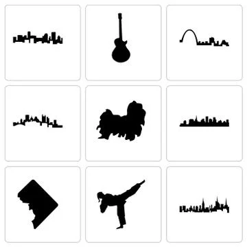 Set Of 9 simple editable icons such as nyc, karate kick, dc Illustrazione stock gratuita