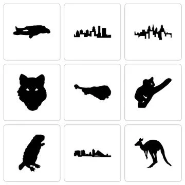 Set Of 9 simple editable icons such as kangaroo, wisconsin, beaver Free Stock Illustration