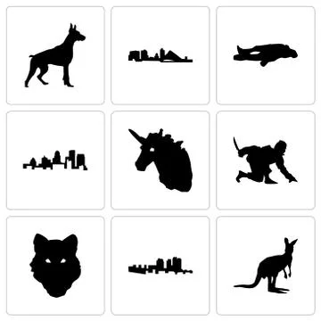 Set Of 9 simple editable icons such as kangaroo, haiti, wolf face 무료 스톡 일러스트