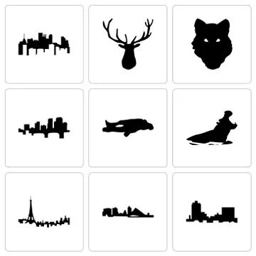 Set Of 9 simple editable icons such as montana, wisconsin, paris Gratis stockillustratie