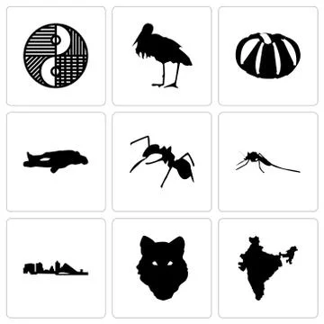 Set Of 9 simple editable icons such as india, wolf face, wisconsin 무료 스톡 일러스트