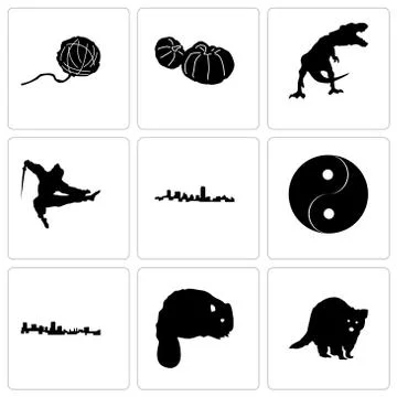 Set Of 9 simple editable icons such as raccoon, beaver, maryland Free Stock Illustration