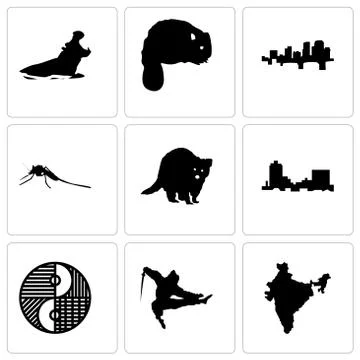Set Of 9 simple editable icons such as india, ninja, yin yang Free Stock Illustration