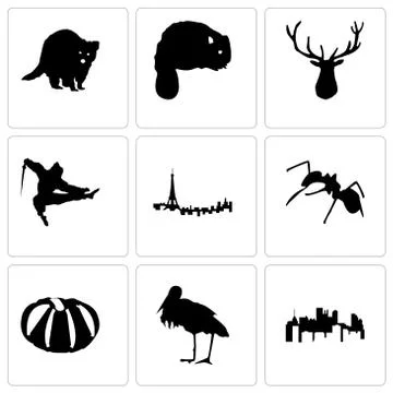 Set Of 9 simple editable icons such as pennsylvania state, stork, pumpkin Illustrazione stock gratuita