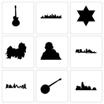 Set Of 9 simple editable icons such as austin, banjo, charlotte Illustrazione stock gratuita