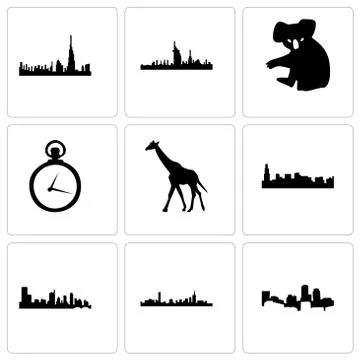 Set Of 9 simple editable icons such as boston, austin Selección de ilustraciones gratis
