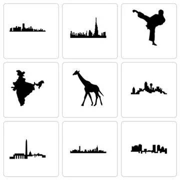 Set Of 9 simple editable icons such as fort worth, boston, dc Free Stock Illustration