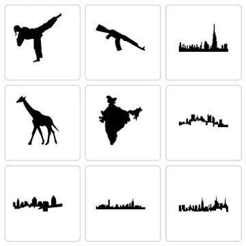 Set Of 9 simple editable icons such as nyc, boston, cincinnati Free Stock Illustration