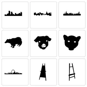 Set Of 9 simple editable icons such as painter easel, st louis Free Stock Illustration