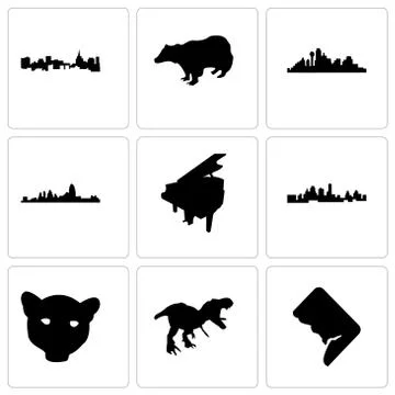 Set Of 9 simple editable icons such as dc, t rex, jaguar face Illustrazione stock gratuita