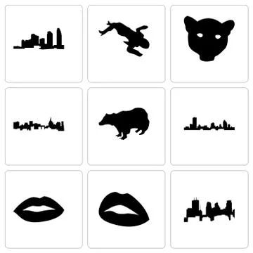 Set Of 9 simple editable icons such as minneapolis, lips, lips Free Stock Illustration