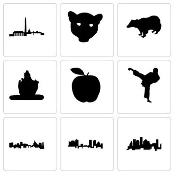 Set Of 9 simple editable icons such as houston, fort worth, st paul Free Stock Illustration