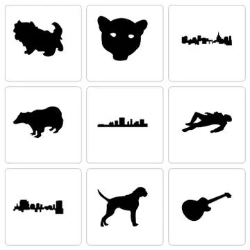 Set Of 9 simple editable icons such as image les paul, boxer dog, south carol Free Stock Illustration