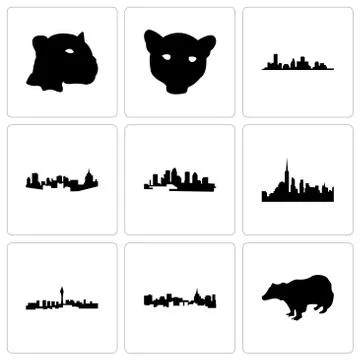 Set Of 9 simple editable icons such as badger, st paul, las vegas Free Stock Illustration