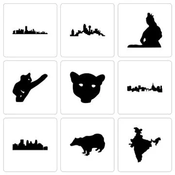 Set Of 9 simple editable icons such as india map, badger, minneapolis Free Stock Illustration
