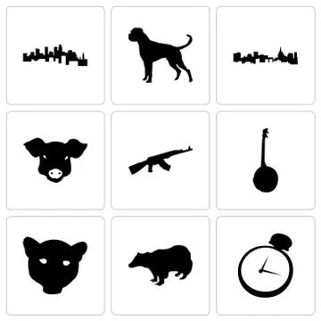 Set Of 9 simple editable icons such as pocket watch, badger, jaguar face Illustrazione stock gratuita