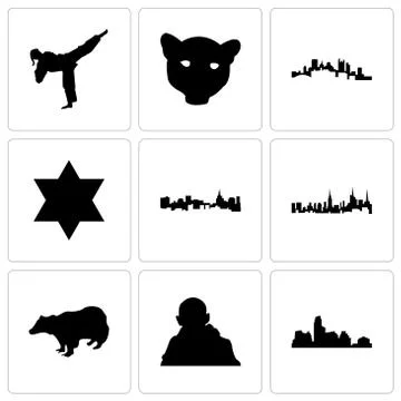 Set Of 9 simple editable icons such as austin, gandhi, badger Illustrazione stock gratuita