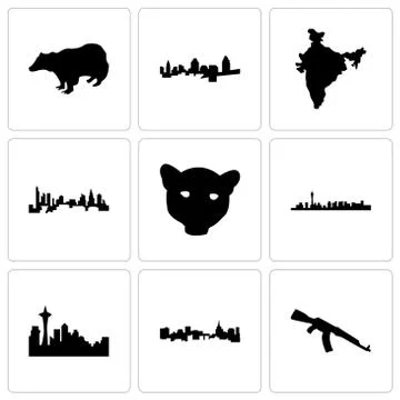Set Of 9 simple editable icons such as ak47, st paul, seattle Illustrazione stock gratuita