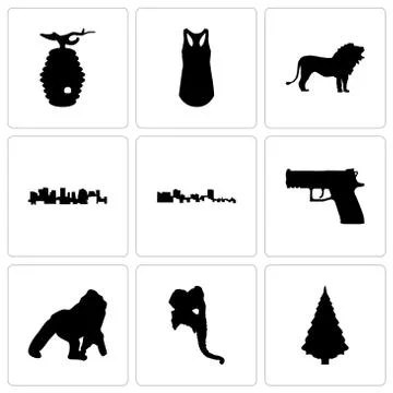 Set Of 9 simple editable icons such as christmas tree, elephant head, gorilla Illustrazione stock gratuita