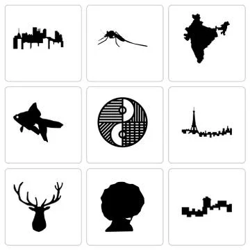 Set Of 9 simple editable icons such as montana, afro, elk head Illustrazione stock gratuita