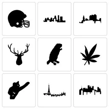 Set Of 9 simple editable icons such as pennsylvania state, paris, koala Free Stock Illustration