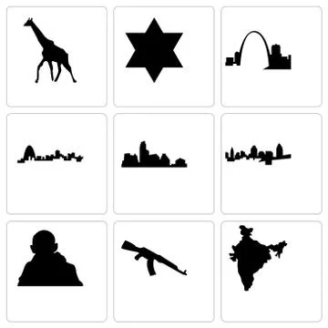 Set Of 9 simple editable icons such as india map, ak47, gandhi Ilustração Stock Gratuita