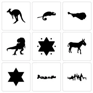 Set Of 9 simple editable icons such as pennsylvania state, jamaica, star of d Free Stock Illustration