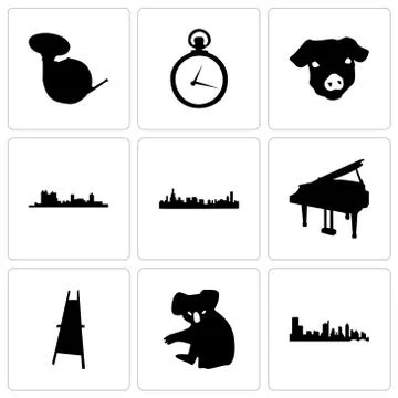 Set Of 9 simple editable icons such as austin, koala, painter easel Selección de ilustraciones gratis