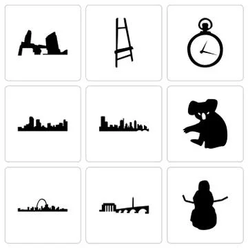 Set Of 9 simple editable icons such as snowman, dc, st louis Free Stock Illustration