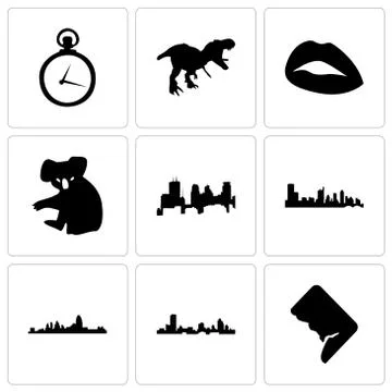 Set Of 9 simple editable icons such as dc, wisconsin, cincinnati Selección de ilustraciones gratis