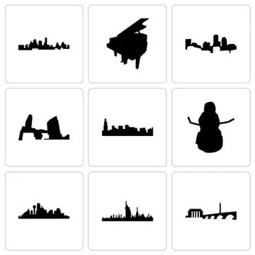 Set Of 9 simple editable icons such as dc, dubai, dallas Free Stock Illustration