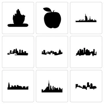 Set Of 9 simple editable icons such as boston, nyc, chicago Free Stock Illustration
