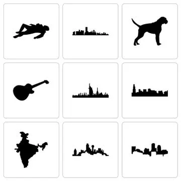 Set Of 9 simple editable icons such as boston, dallas, india map Selección de ilustraciones gratis