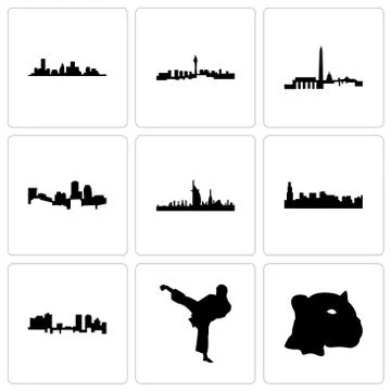 Set Of 9 simple editable icons such as jaguar face, karate kick, fort worth Free Stock Illustration