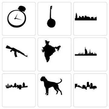 Set Of 9 simple editable icons such as boston, boxer dog, cincinnati Selección de ilustraciones gratis
