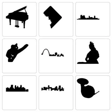 Set Of 9 simple editable icons such as french horn, denver, minneapolis Free Stock Illustration